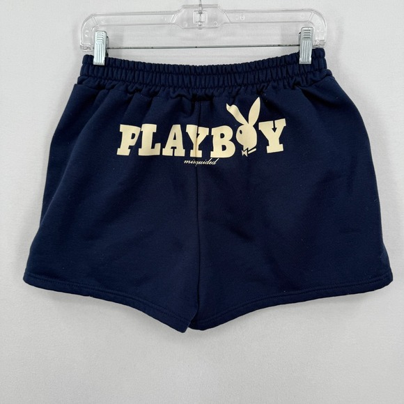 PLAYBOY Pants - PLAYBOY Navy Blue Shorts with Cream Logo
